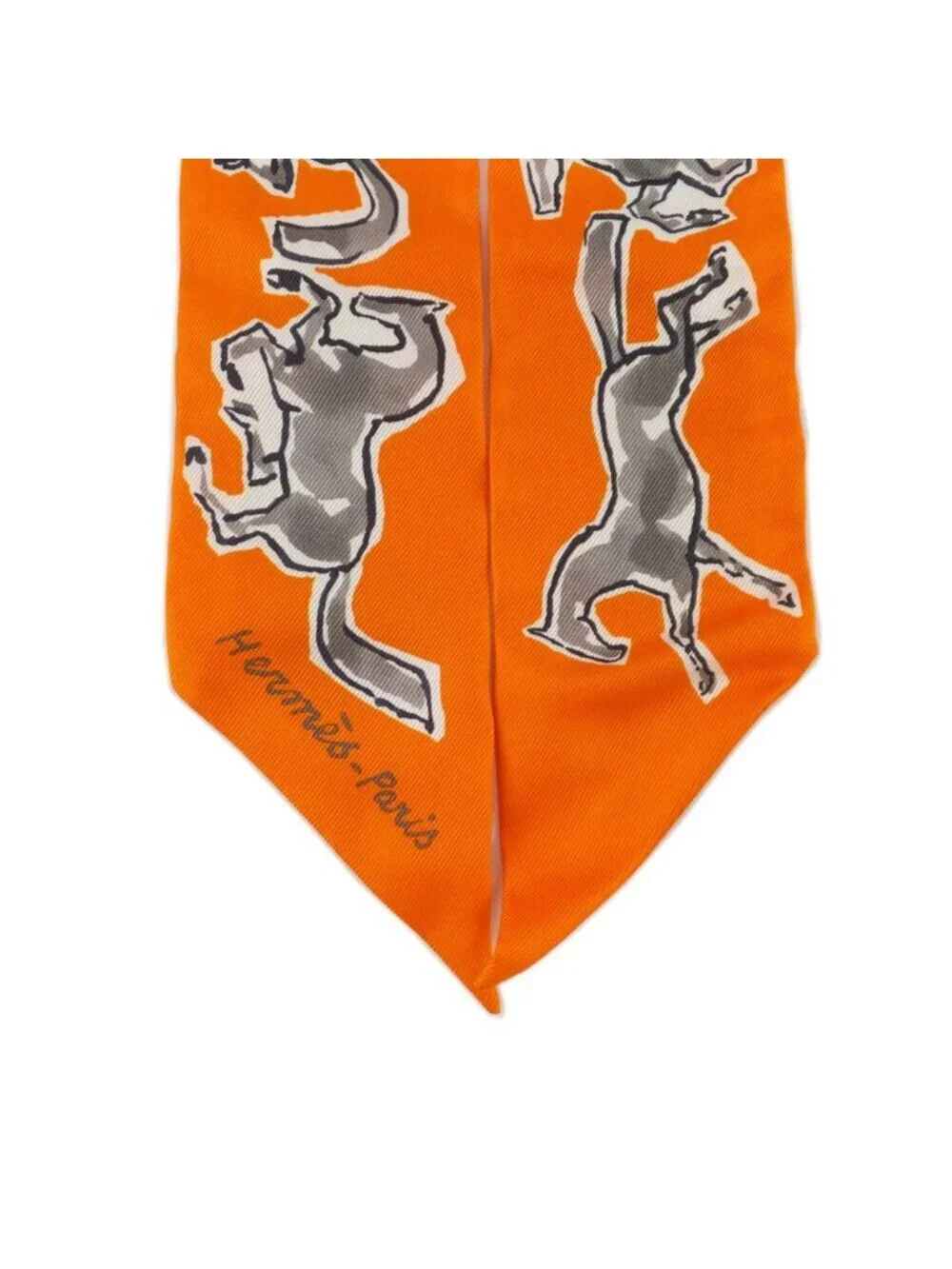 Hermes Heaven Twilly Chevaux en Liberte Horse of Freedom Orange Gray 14 Scarf - Picture 3 of 9
